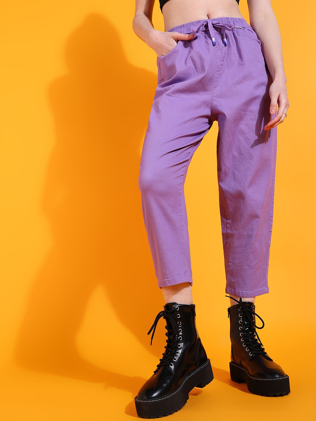

SHECZZAR Women Relaxed Slim Fit Trousers, Purple