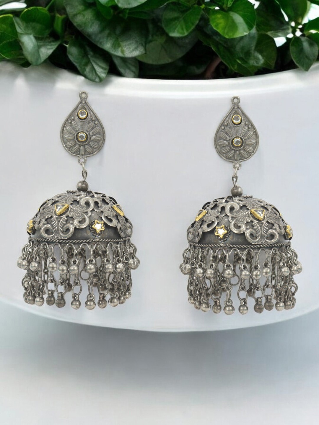 

KRENOZ Sterling Silver Oxidised Classic Jhumkas