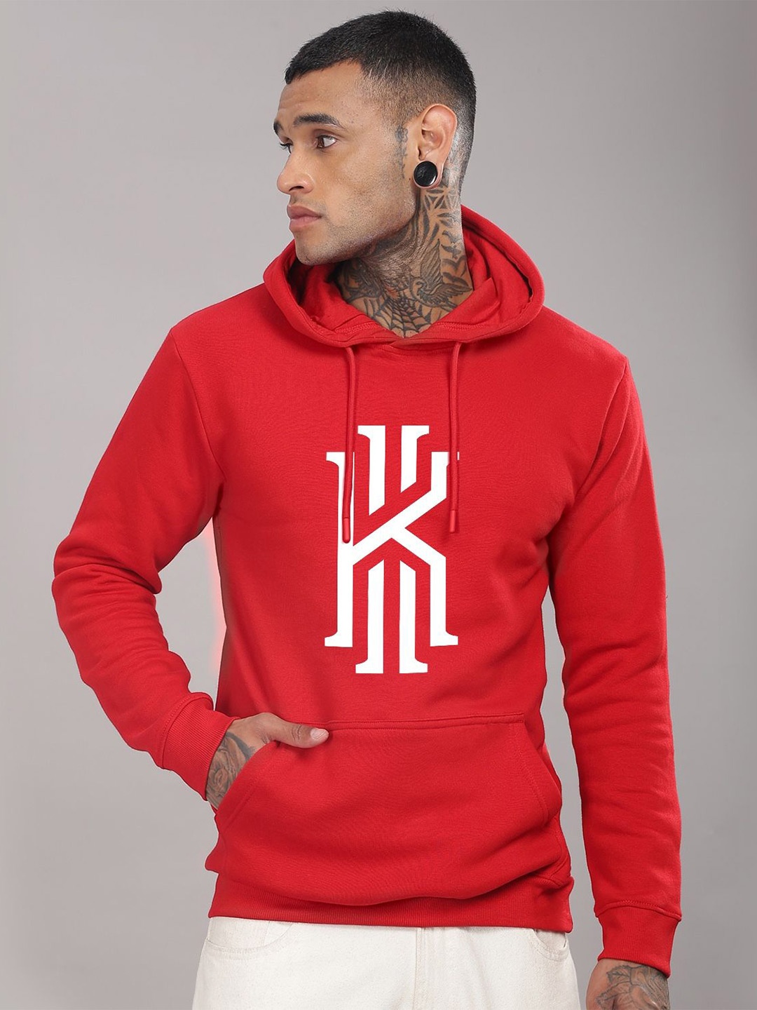 

ADRO Men Graphic Printed Hood Cotton Pullover Sweatshirt, Red