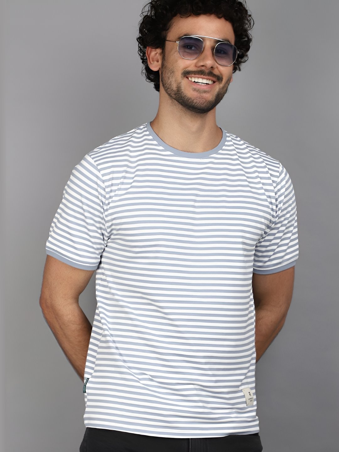 

V-Mart Men Striped Round Neck Cotton T-shirt, Blue