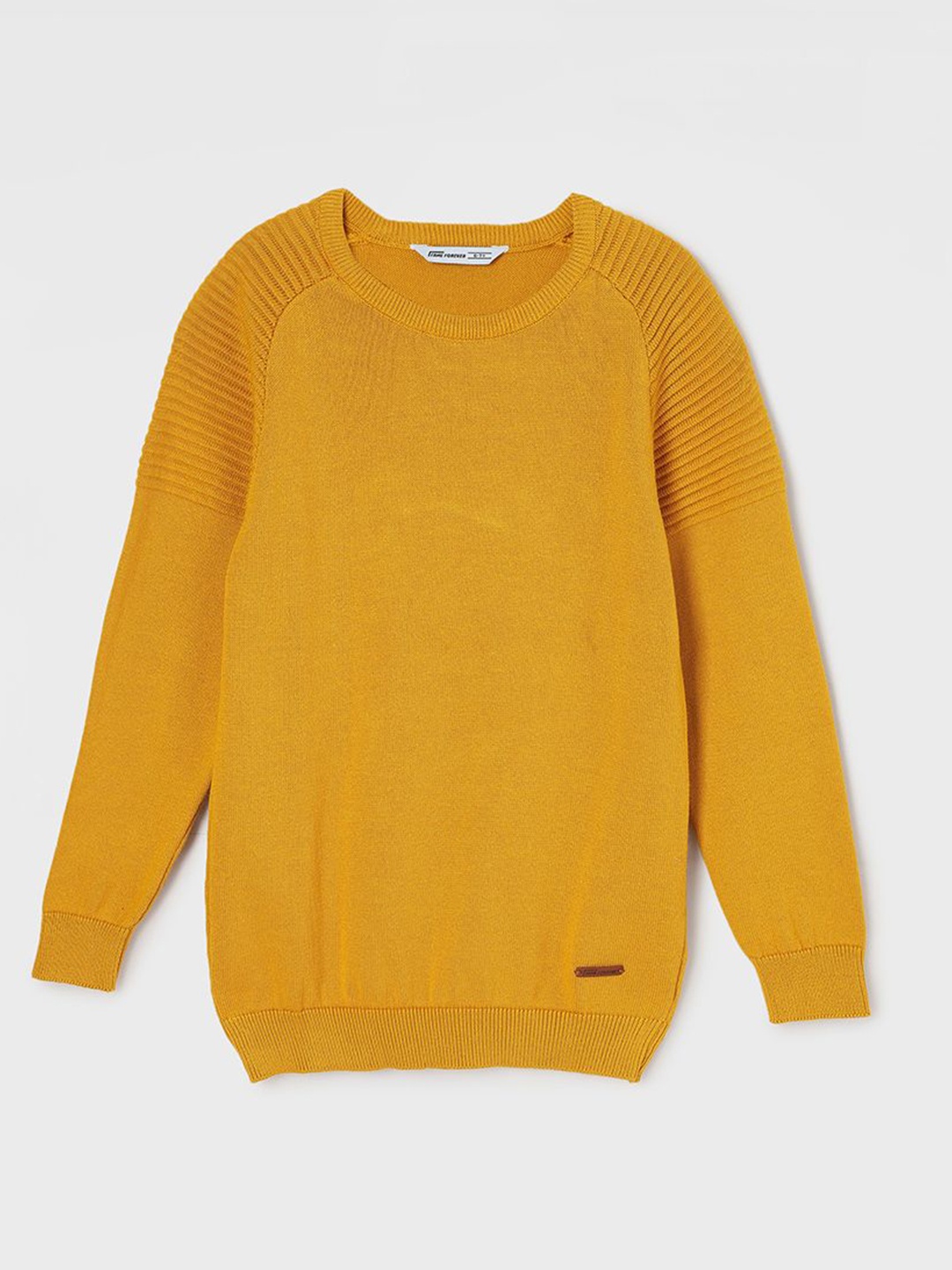 

Fame Forever by Lifestyle Boys Ribbed Self Design Round Neck Cotton Pullover Sweater, Mustard