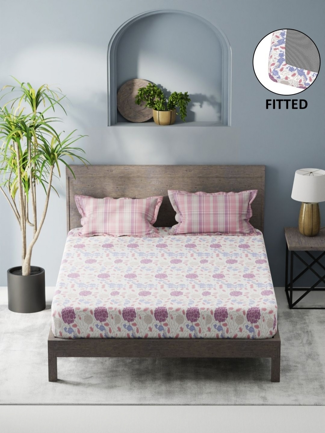 

KOPA White Floral Microfiber 200 TC King Bedsheet with 2 Pillow Covers 1.80 x 1.98 Mts