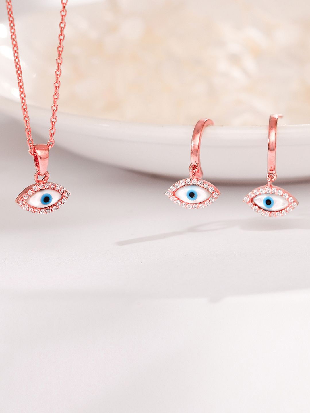 

GIVA 925 Sterling Silver Stone-Studded Evil Eye Jewellery Set, Rose gold