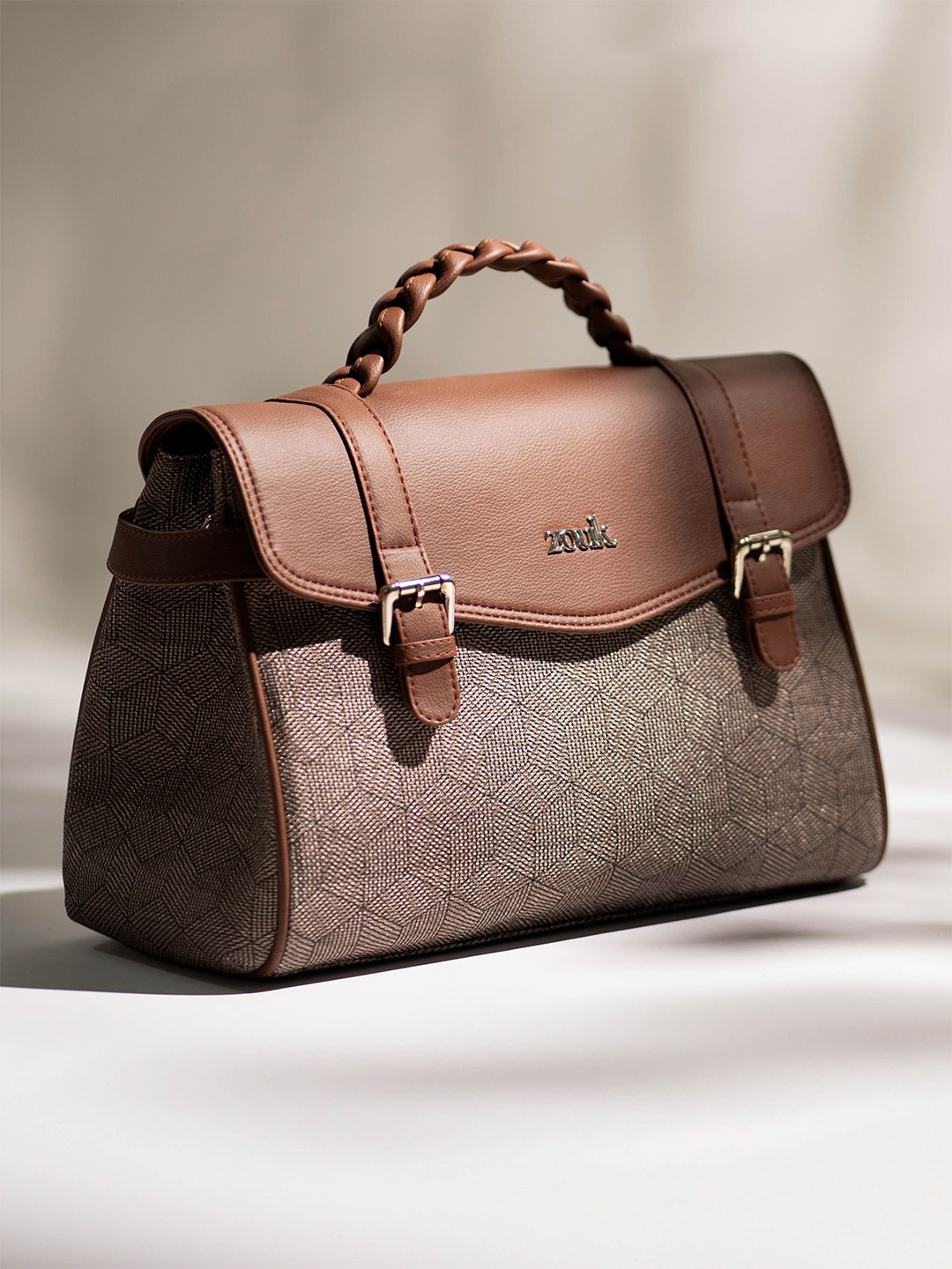 

ZOUK Women Geometric Printed Satchel, Brown