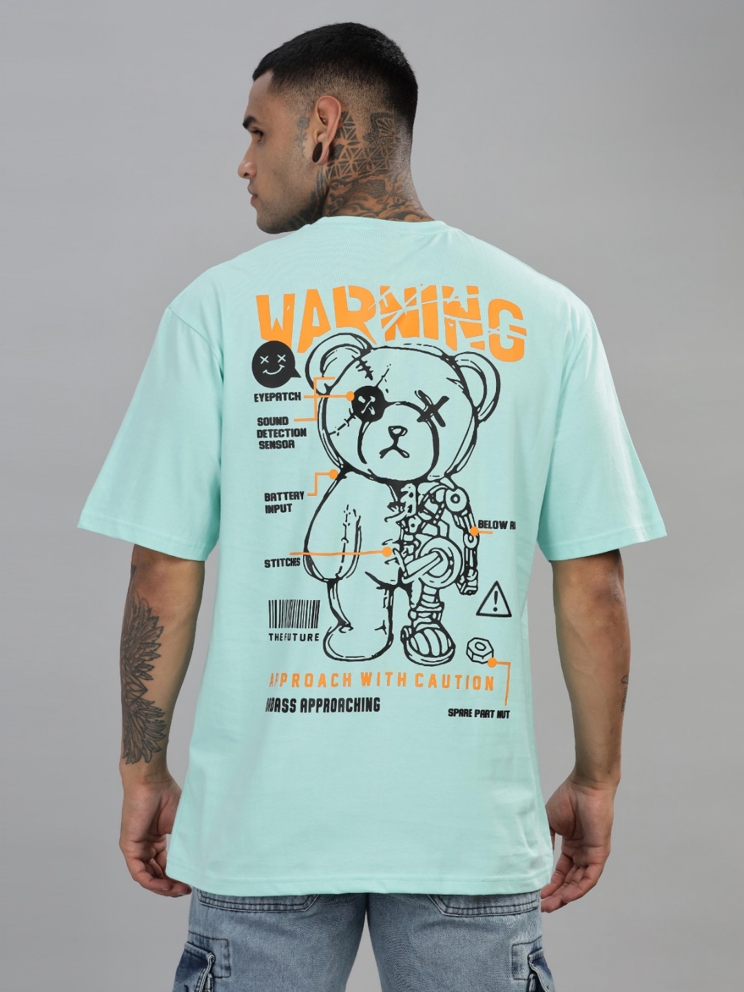 

TOMHIDDLE Men Graphic Printed Round Neck Cotton Oversized T-shirt, Sea green