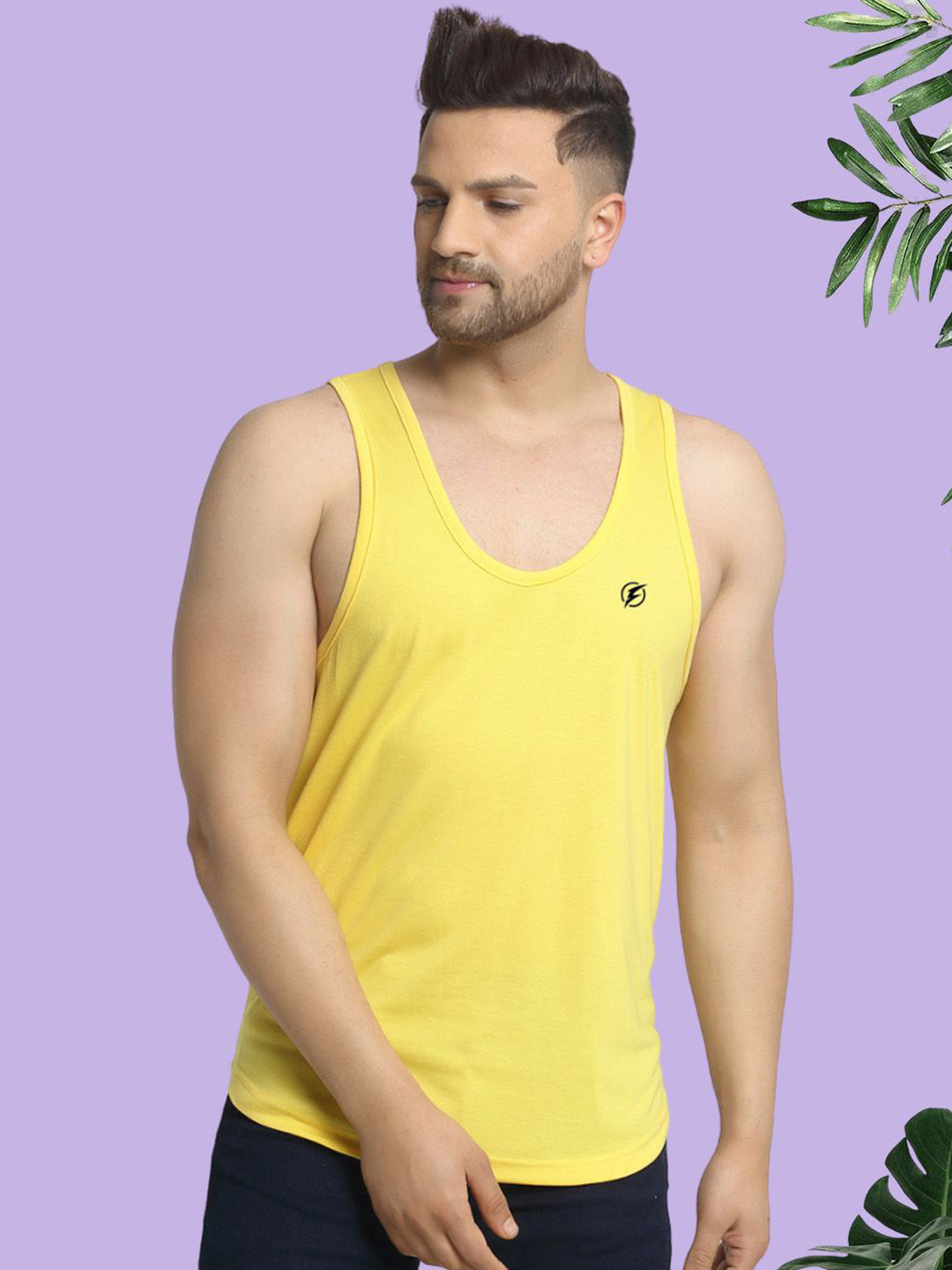 

Friskers Round Neck Cotton Gym Vest, Yellow