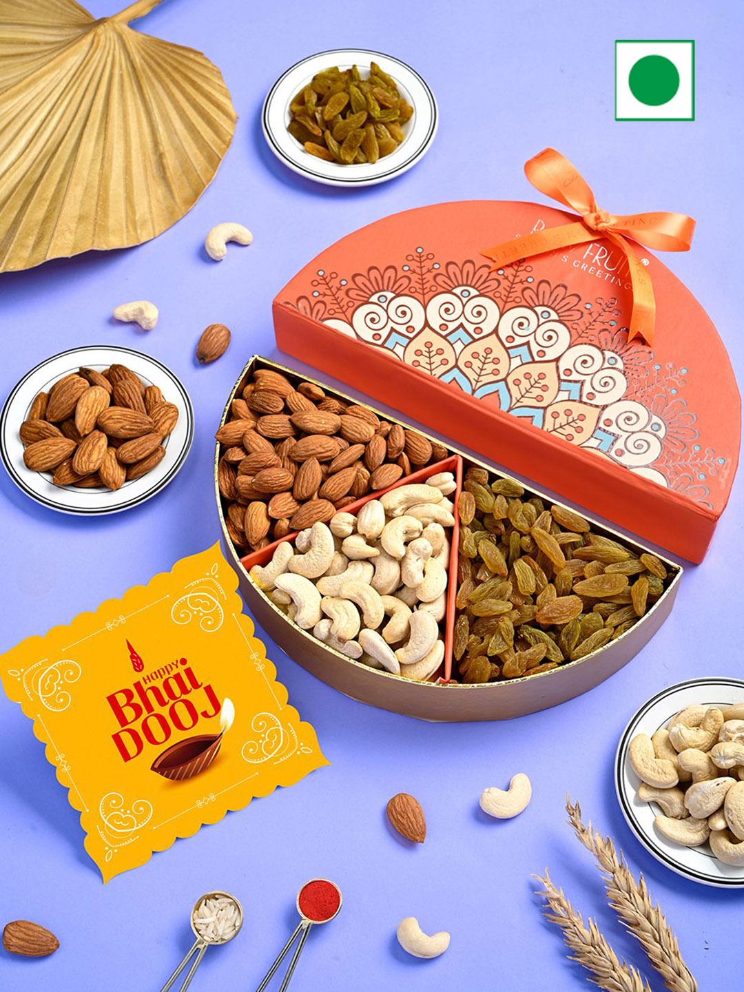 

RawFruit Bhai Dooj Dry fruits Gift Box With Roli & Chawal, Orange