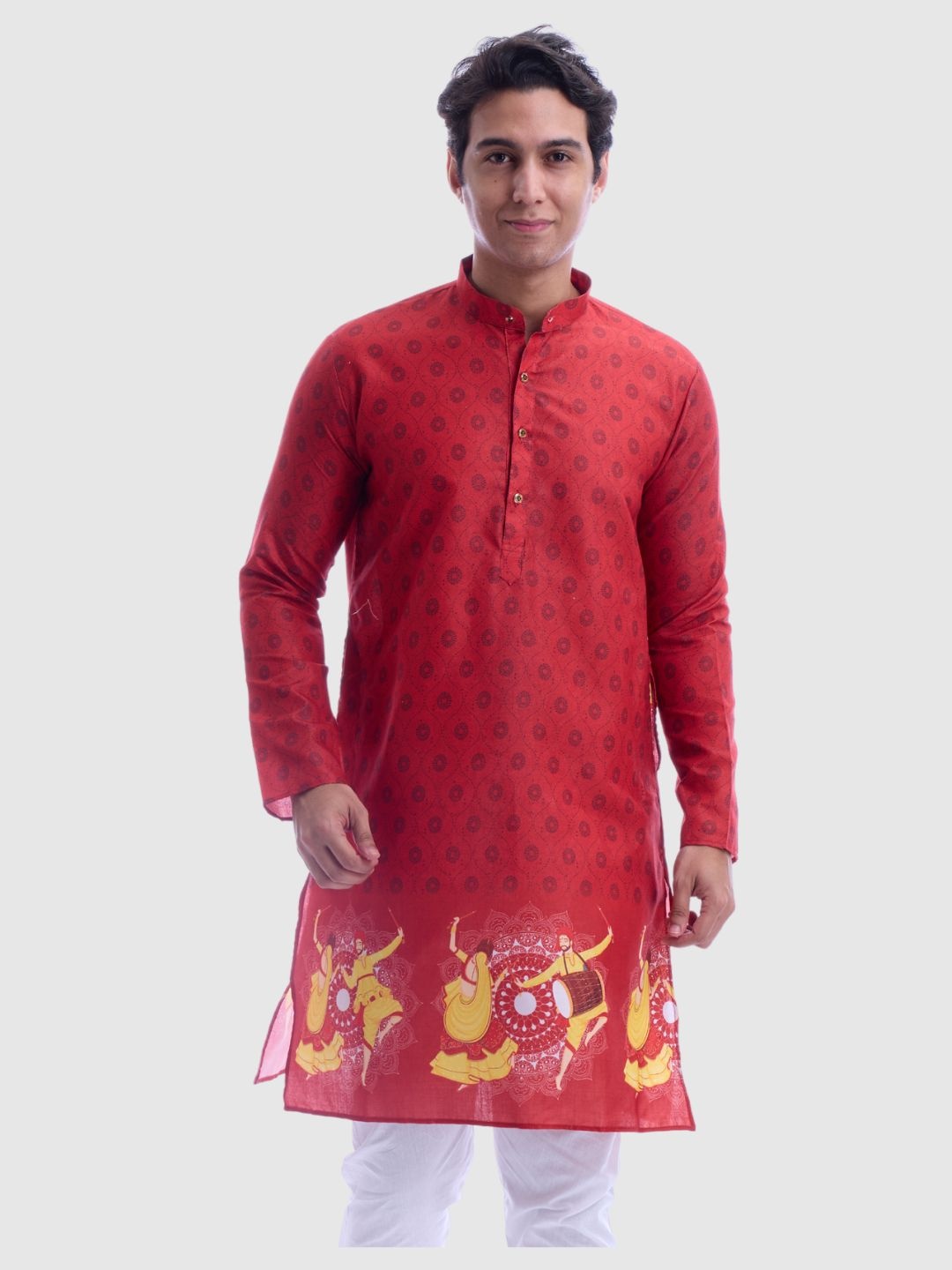 

Maharaja Men Ethnic Motifs Printed Thread Work Kurta, Red