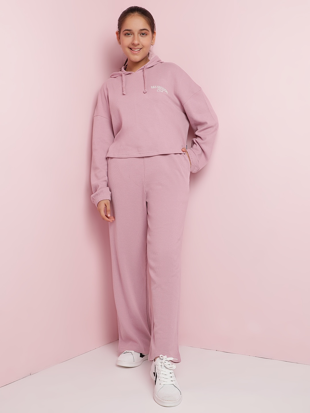

Lil Tomatoes Girls Solid Sweatshirt & Track Pants Tracksuit, Pink