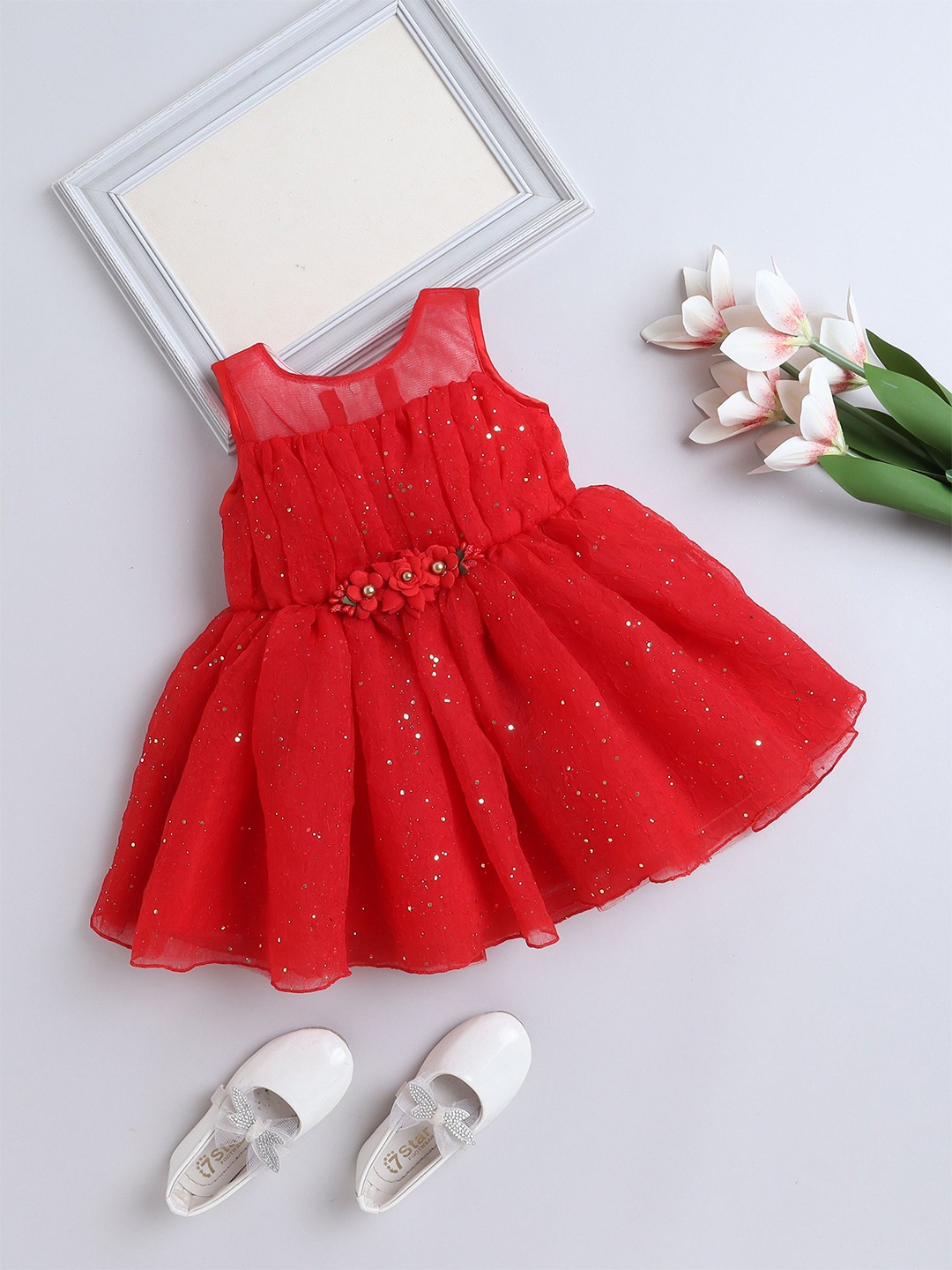 

The Magic Wand Girls Embellished Fit & Flare Party Dress, Red