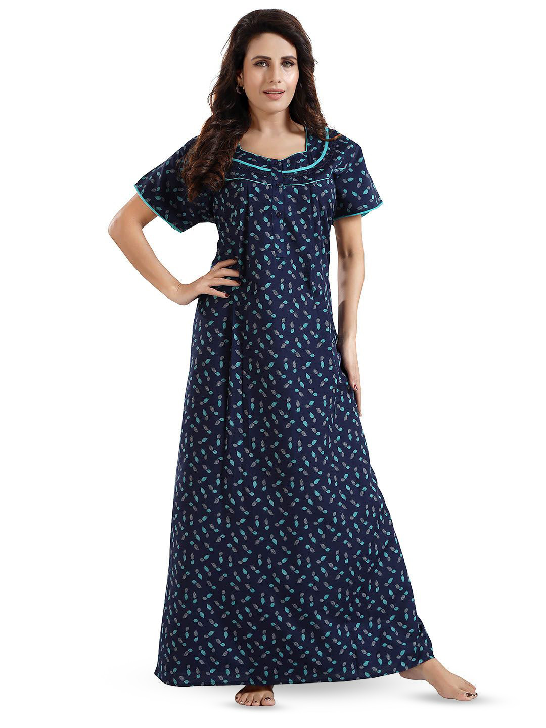 

NIGHT QUEEN Women Floral Printed Maxi Nightdress, Blue