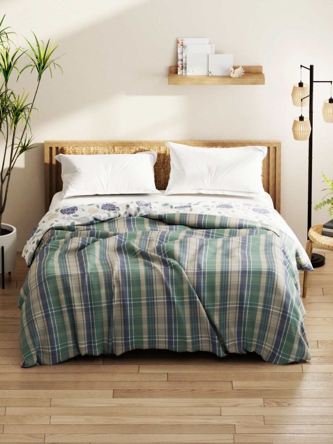 

KOPA Denim Cotton Green & Beige Checked Microfiber AC Room 150 GSM Double Bed Comforter