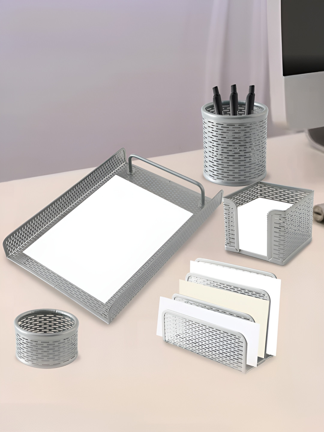 

UMAI Silver-Toned Set of 5 Regular Desk Organiser Organisers
