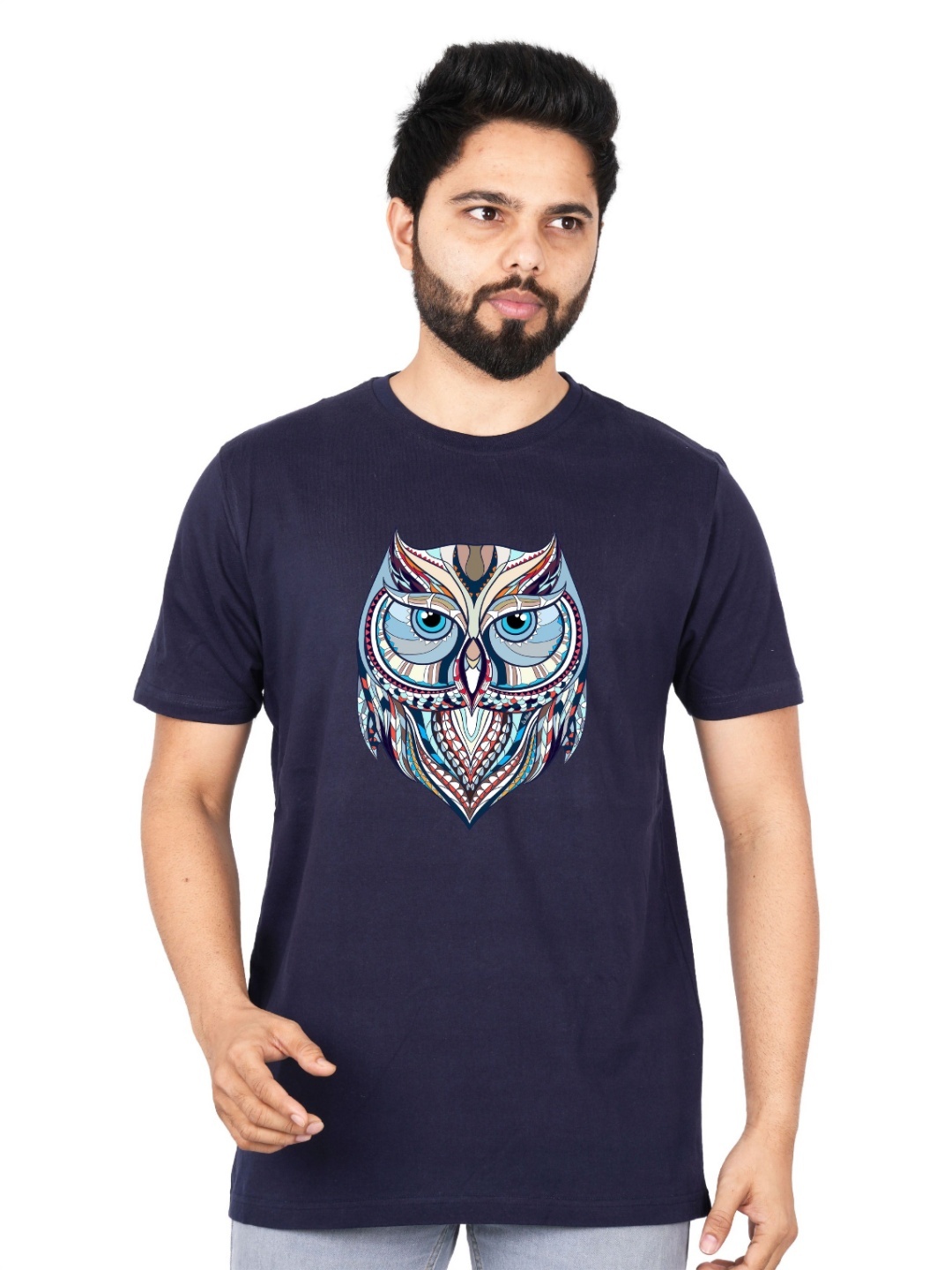 

LA MILANO Men Graphic Printed Round Neck Pure Cotton T-shirt, Navy blue