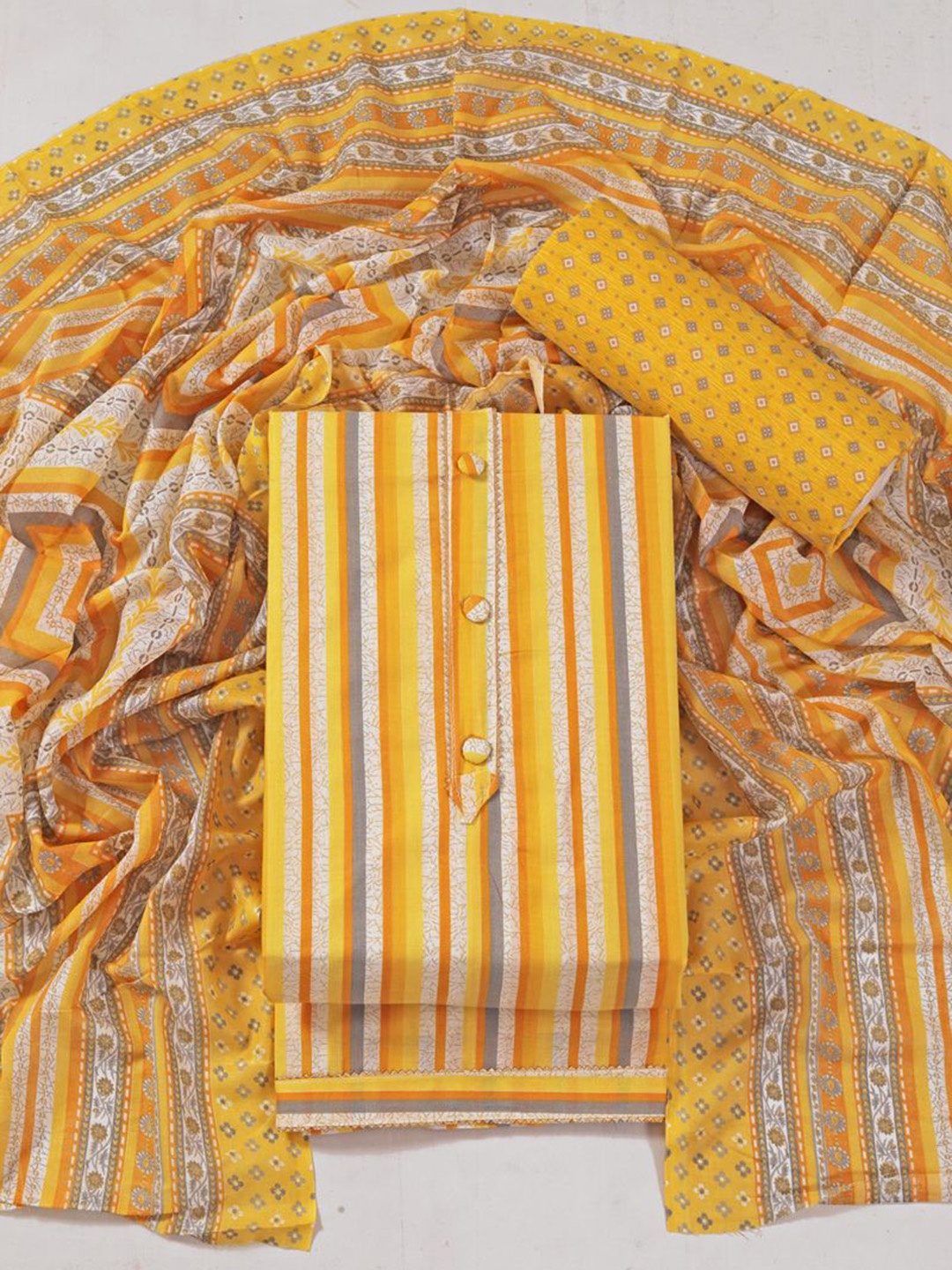 

ASISA Women Striped Printed Unstitched Dress Material, Yellow