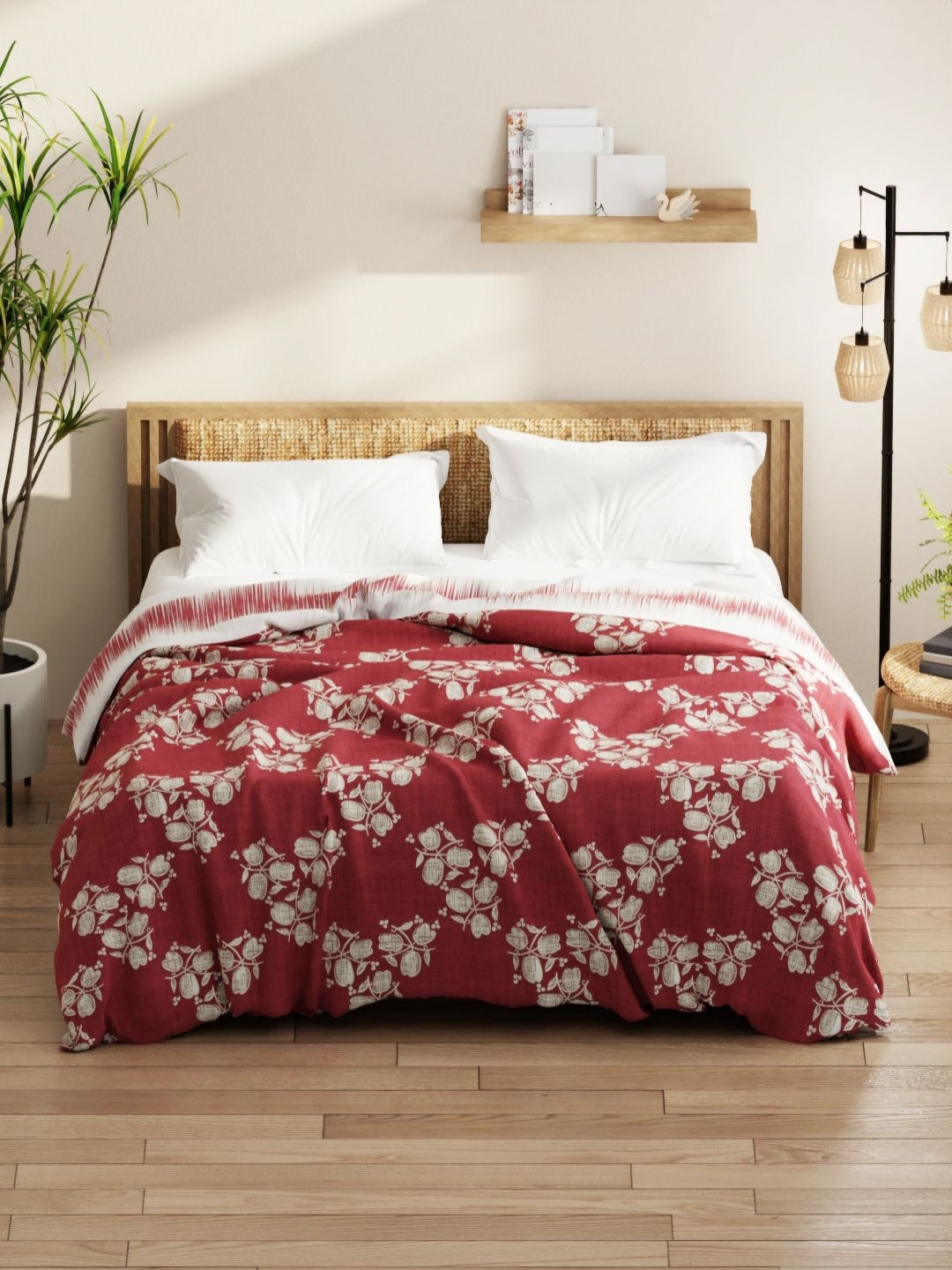 

KOPA Burgundy & White Floral Printed Microfiber AC Room 120 GSM Double Bed Comforter