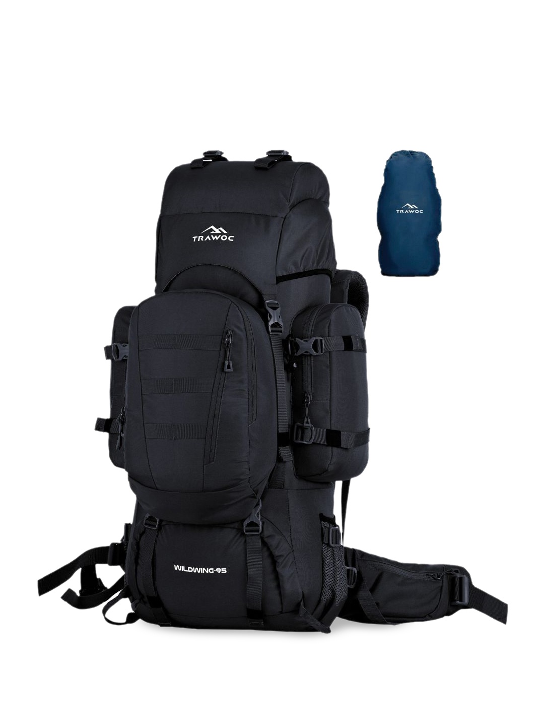 

TRAWOC WILDWING 95L Solid Rucksack With Internal Frame Detachable Daypack, Black