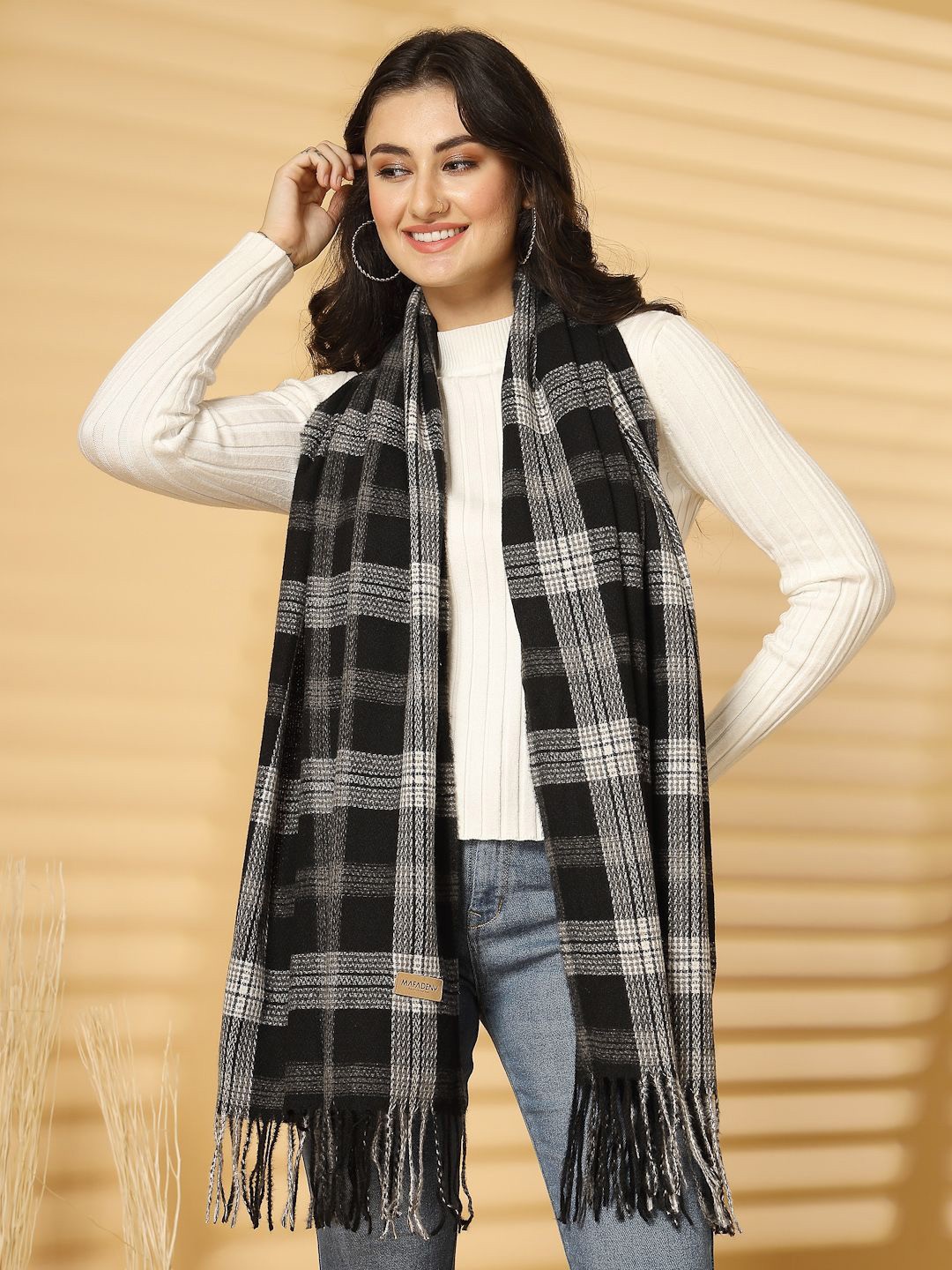 

Mafadeny Women Woven Design Winter Stole, Black
