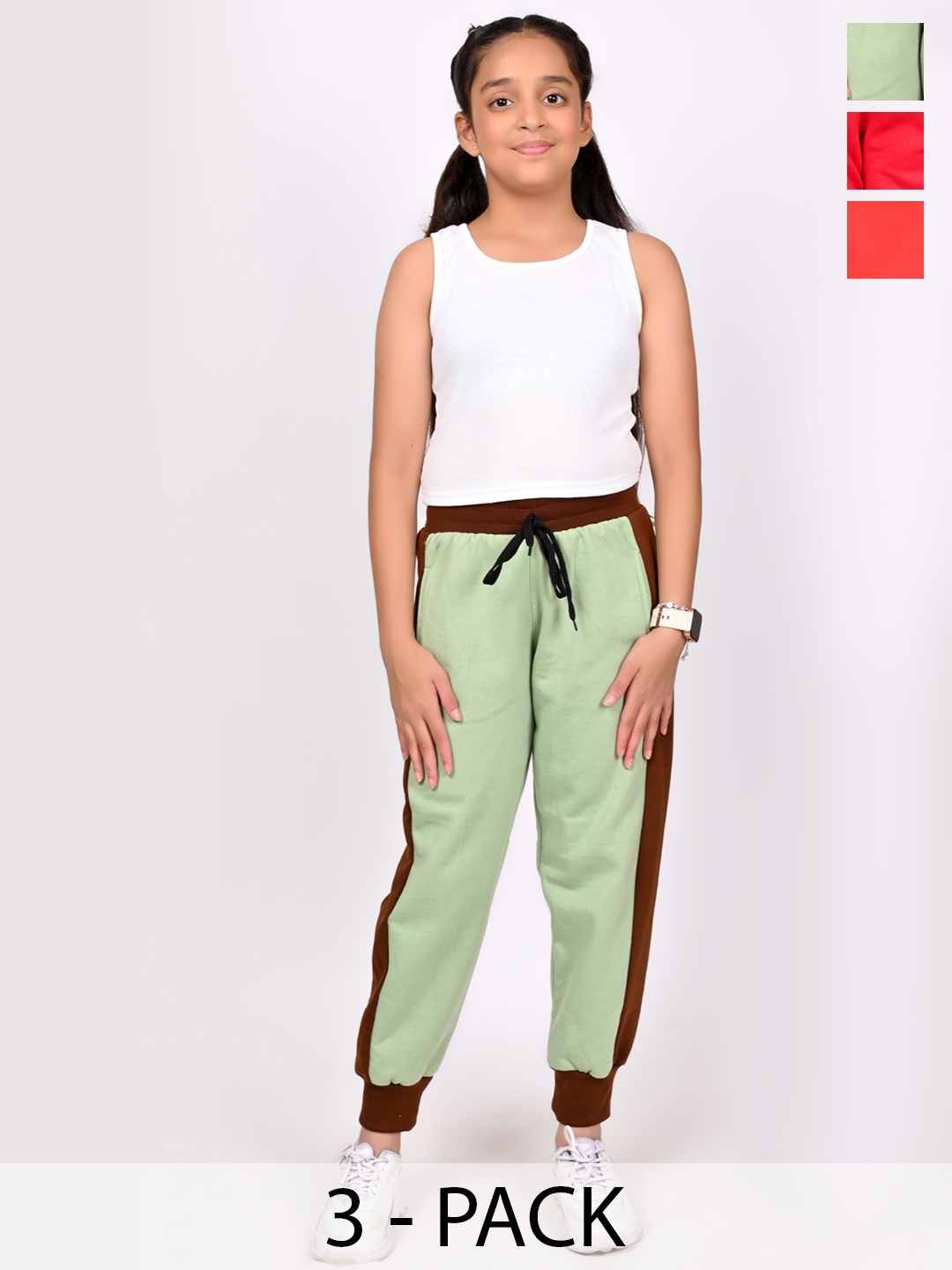 

BAESD Girls Mid-Rise Joggers Solid Track Pants Pack Of 3, Green