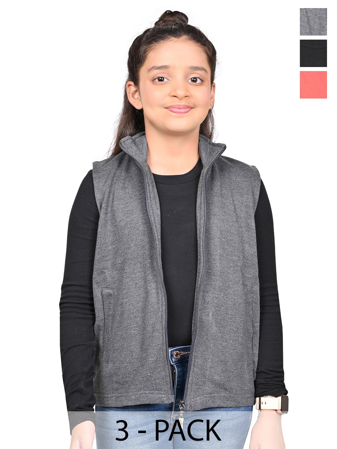 

BAESD Girls Pack Of 3 Mock Collar Solid Fleece Casual Open Front Jackets, Grey
