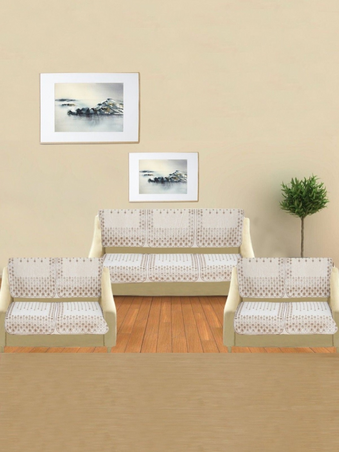 

MORADO Off White & Beige 14 Pieces 7 Seater Printed Sofa Cover