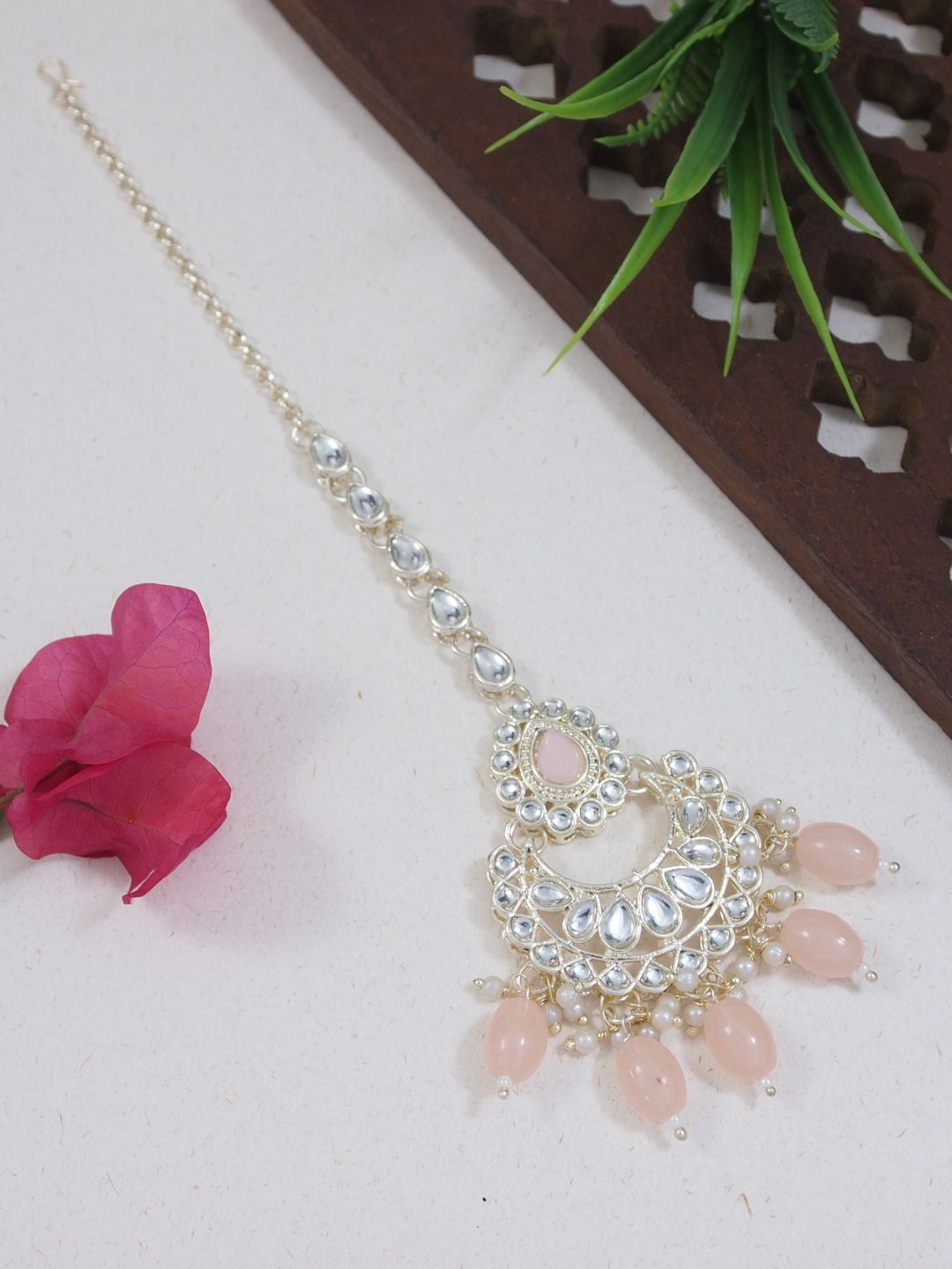 

I Jewels Gold-Plated Kundan & Pearl Maang Tikka