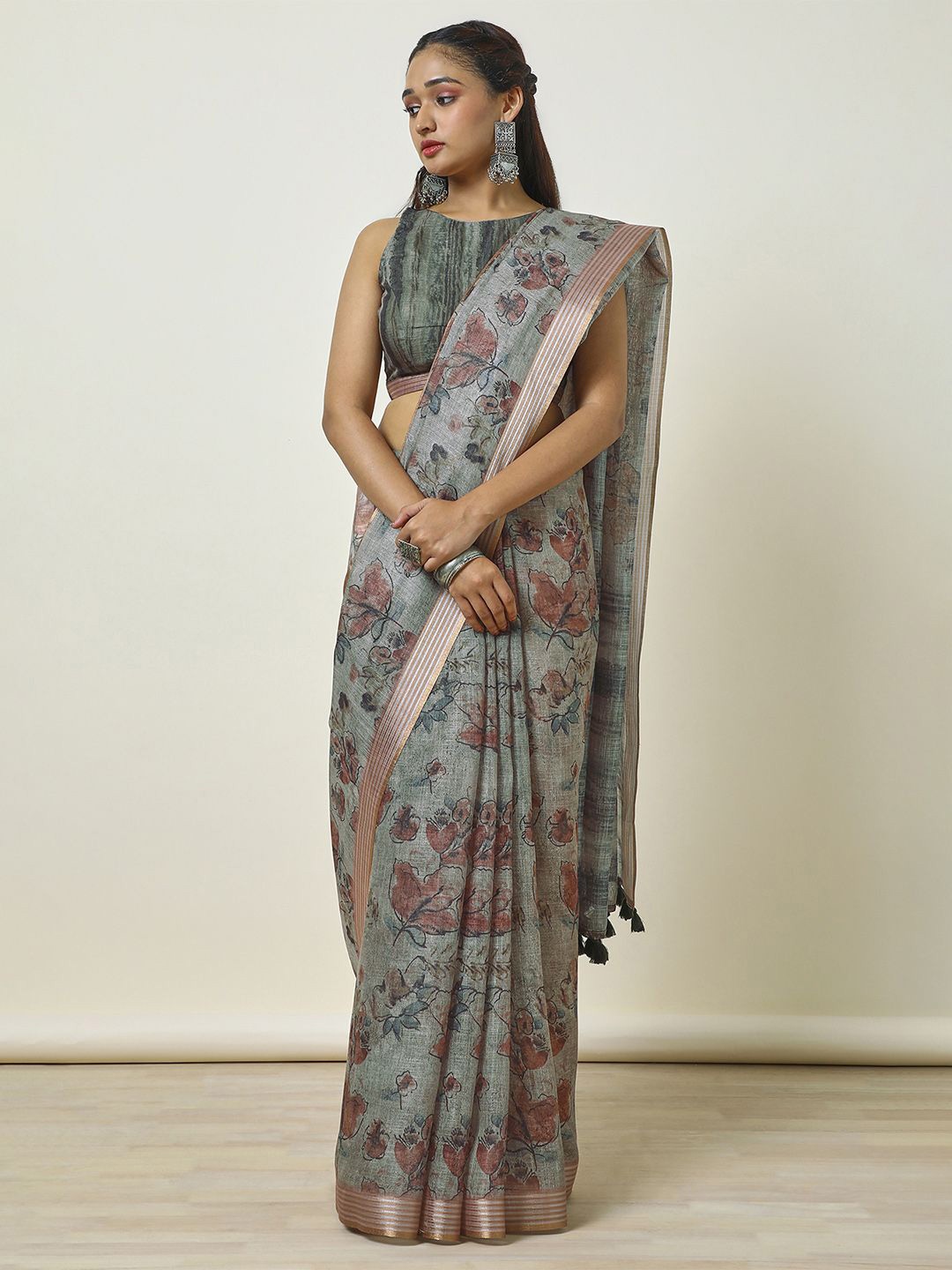 

Soch Floral Zari Kota Saree, Grey