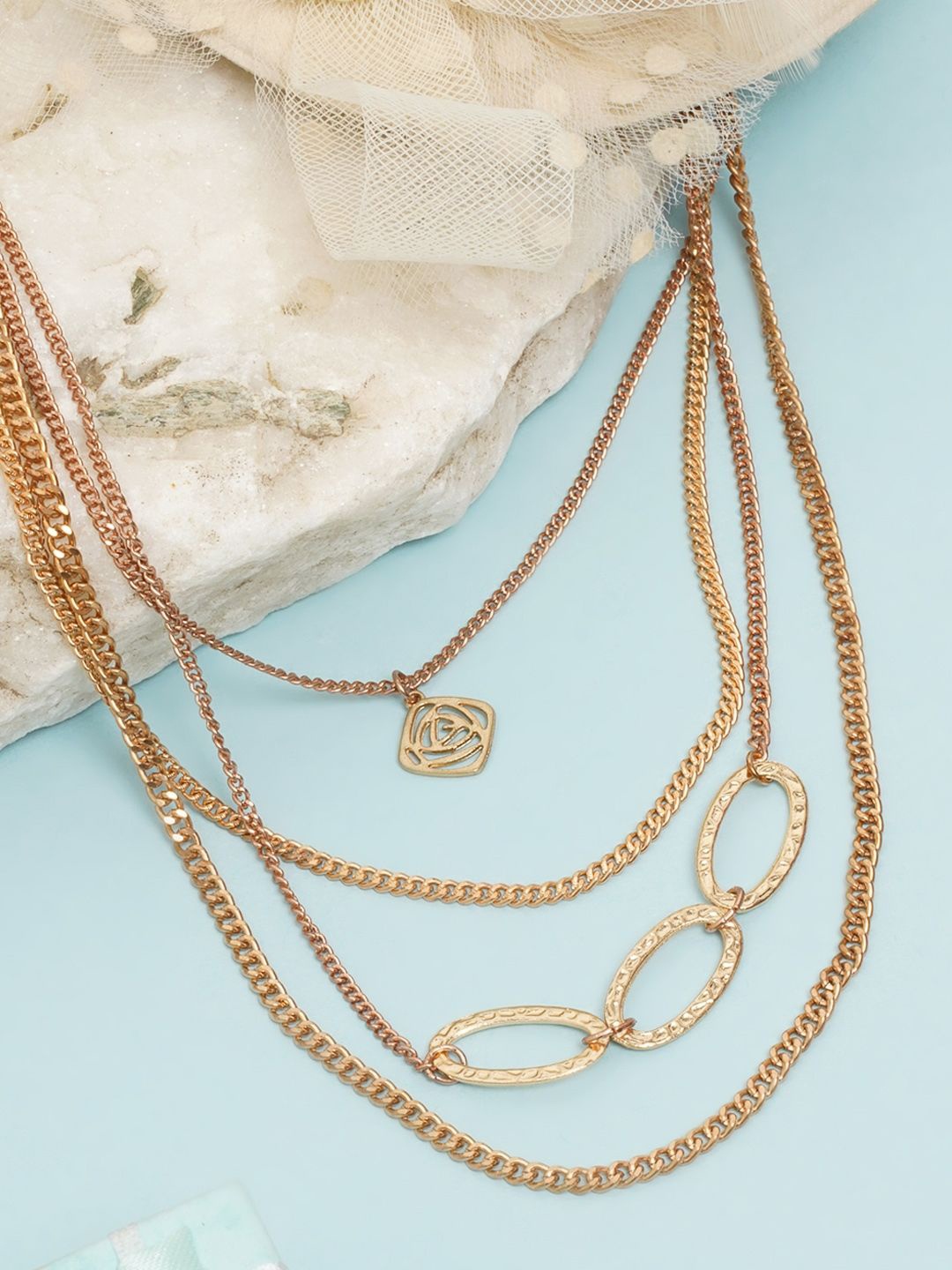 

KPOP Brass Rose Gold-Plated Layered Necklace