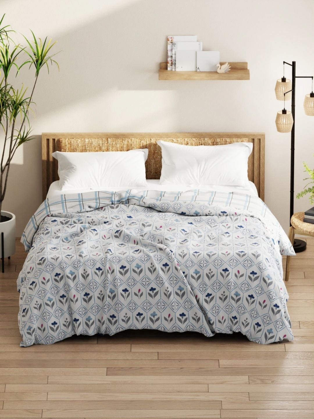 

KOPA Off White & Blue Floral Printed Microfiber AC Room 120 GSM Double Bed Comforter