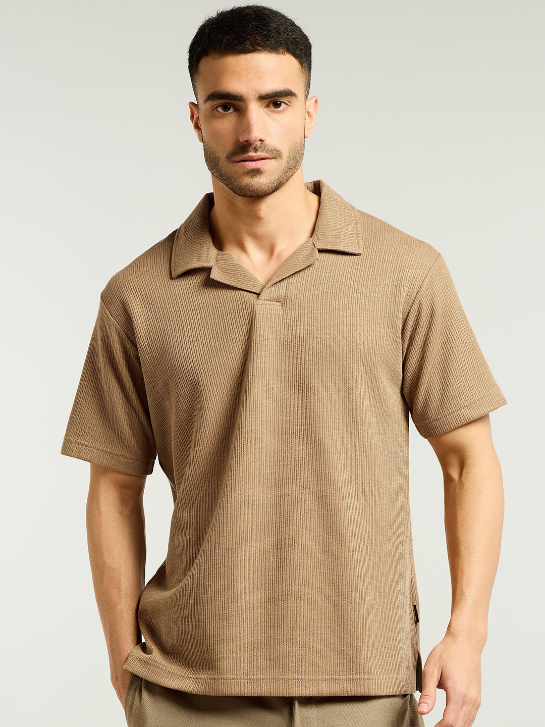 

Beyoung Men Solid Polo Collar Cotton T-shirt, Brown
