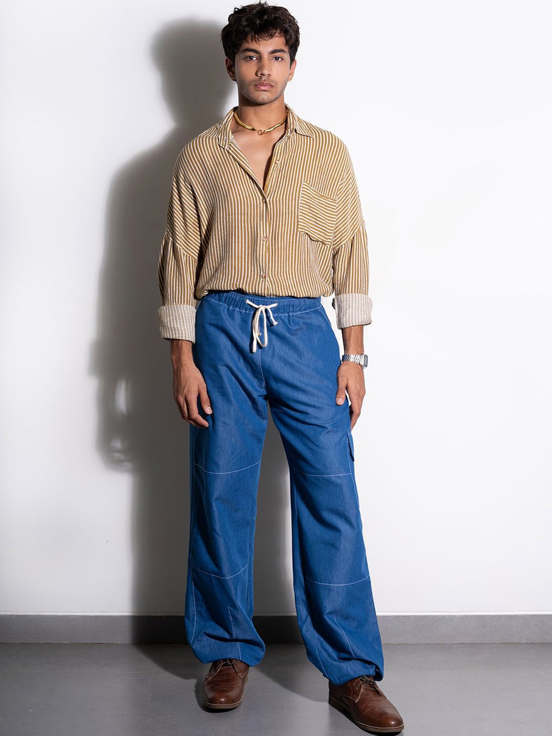 

Ostilos Men Denim Wide Leg Trousers, Blue