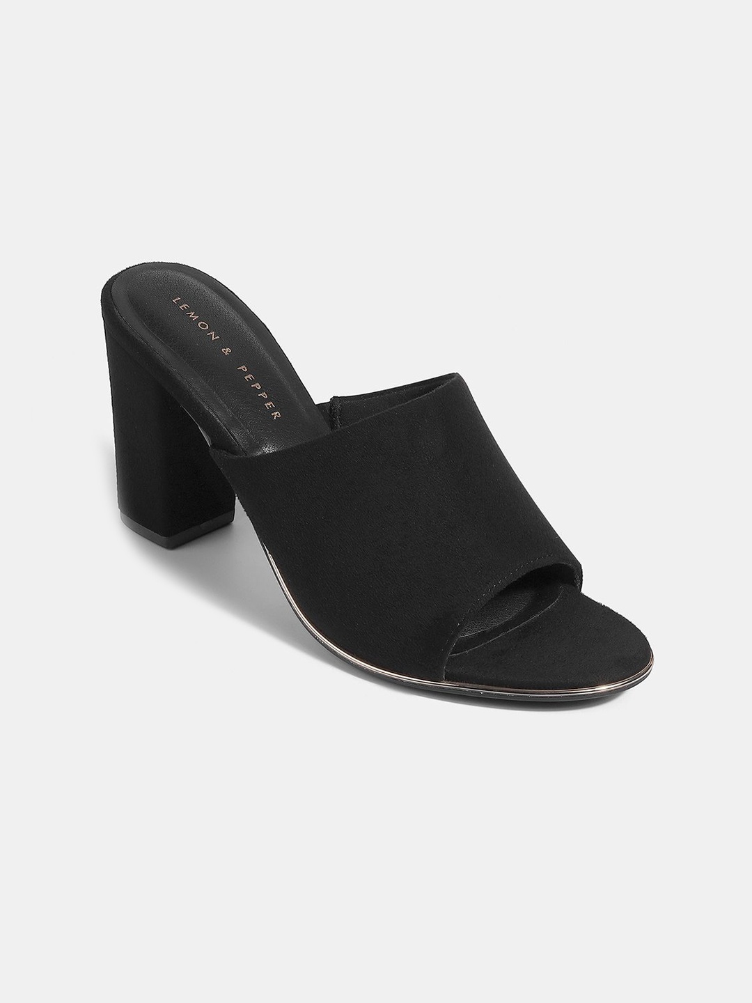 

LEMON & PEPPER Women Suede Block Mules, Black