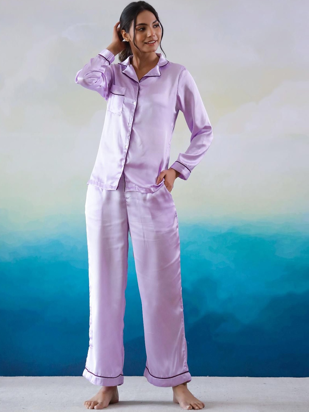 

FLAVIA CREATION Women Shirt With Trousers Co-Ords, Purple