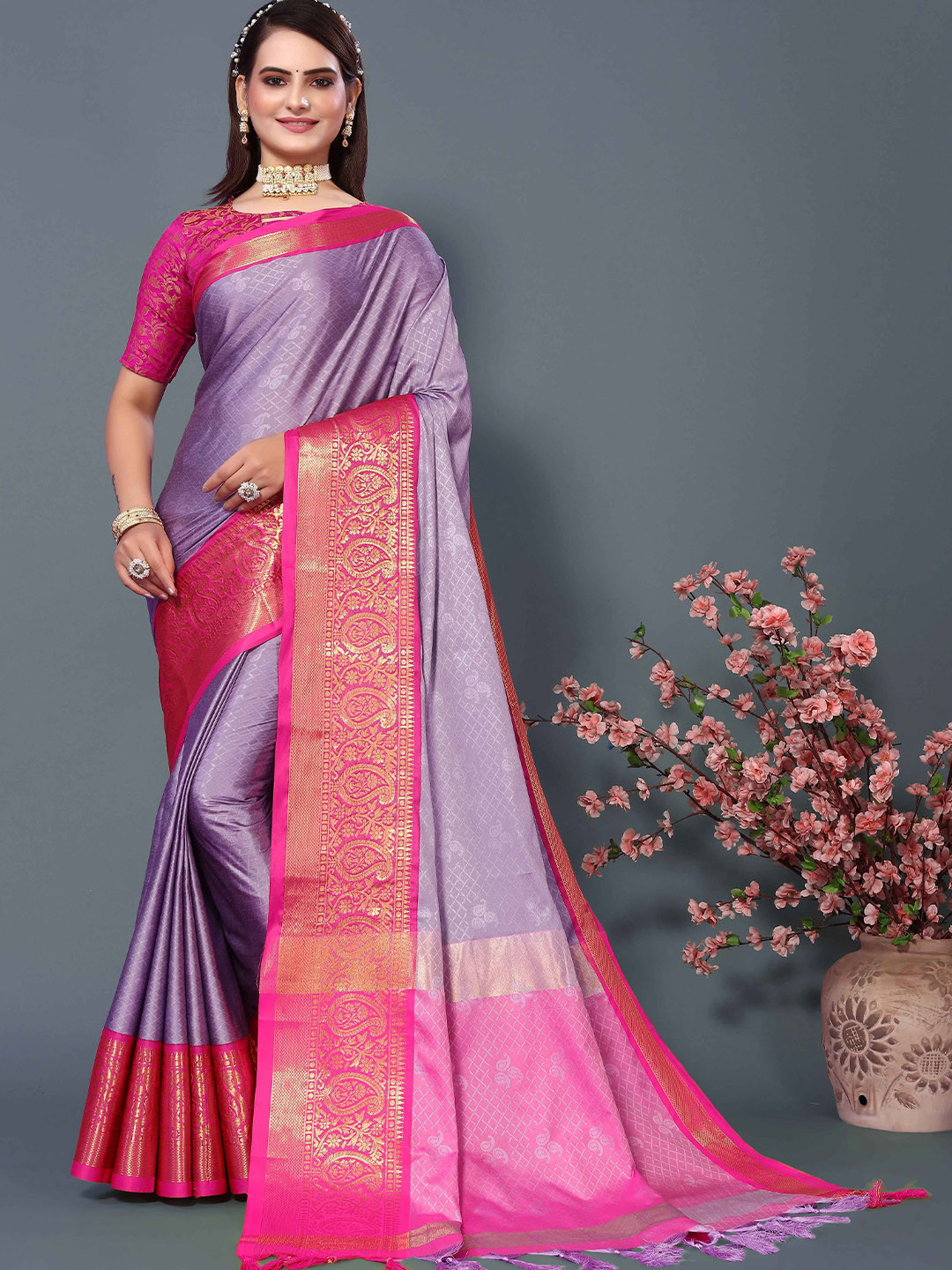 

Rhey Woven Design Zari Pure Silk Banarasi Saree, Purple