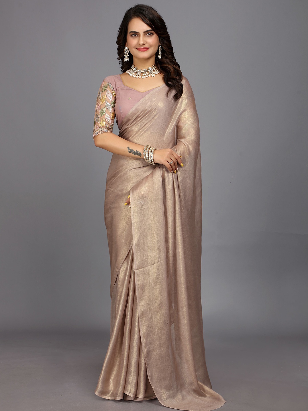 

Rhey Solid Saree with Blouse Piece, Grey