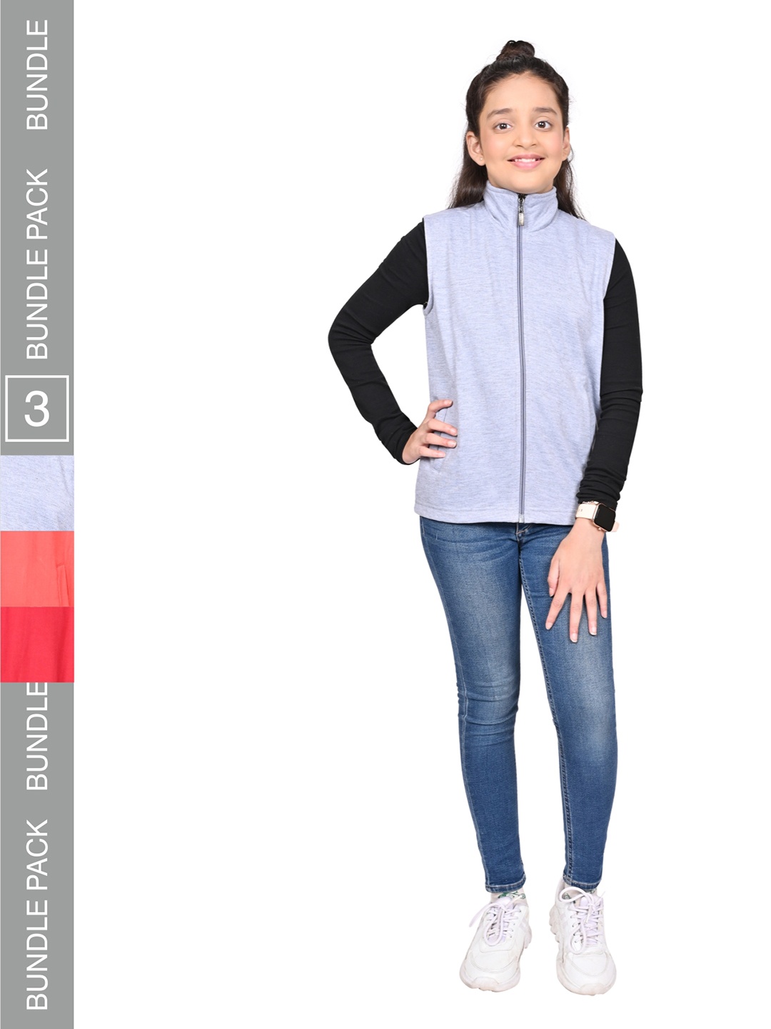 

BAESD Girls Pack Of 3 Mock Collar Solid Fleece Casual Open Front Jackets, Blue