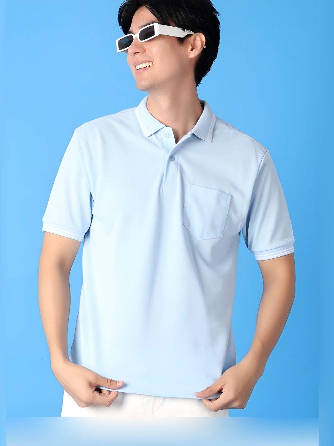 

V-Mart Men Solid Polo Collar Cotton T-shirt, Blue