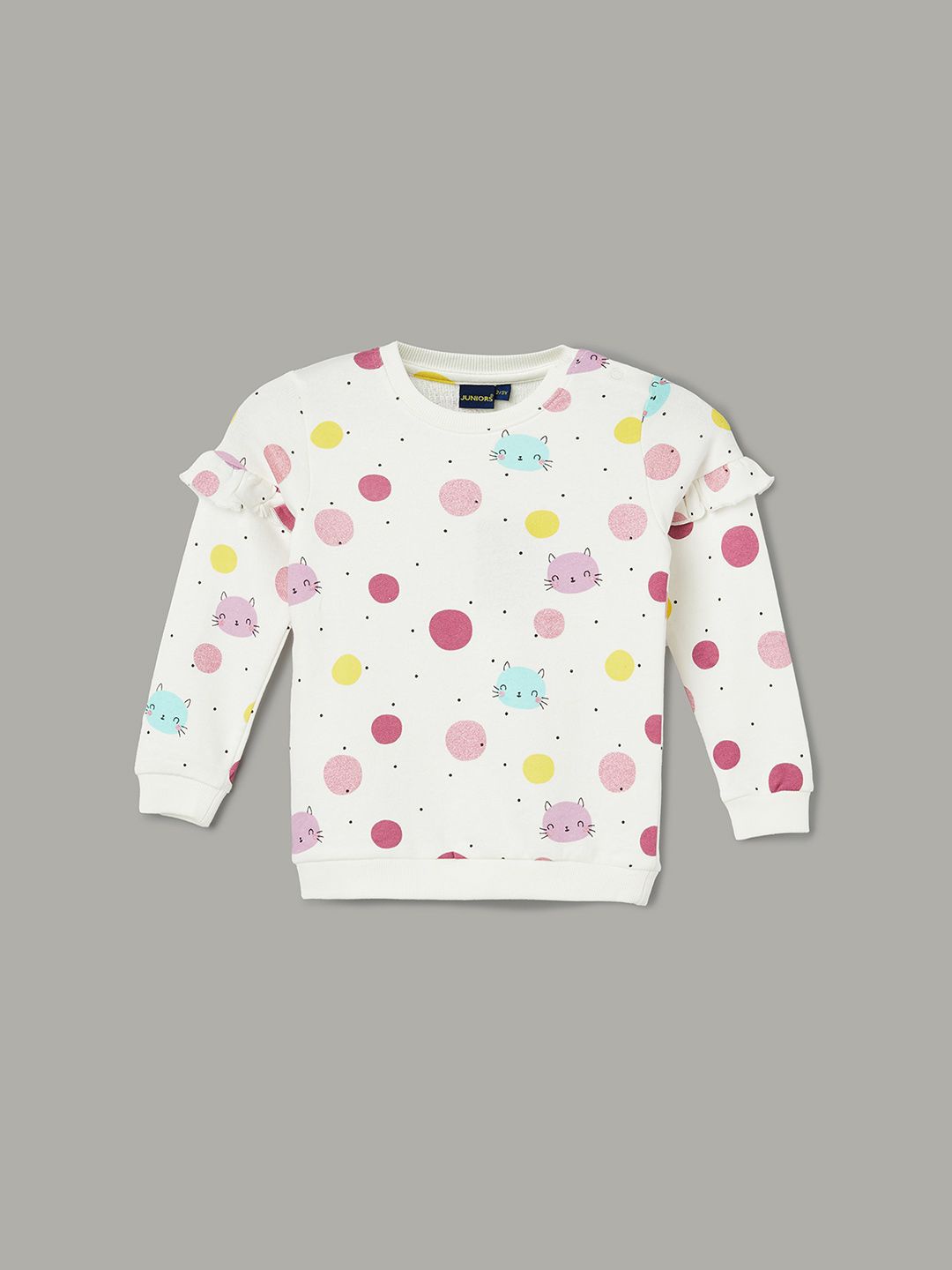 

Juniors by Lifestyle Girls Printed Round Neck Cotton Pullover Sweatshirt, Off white