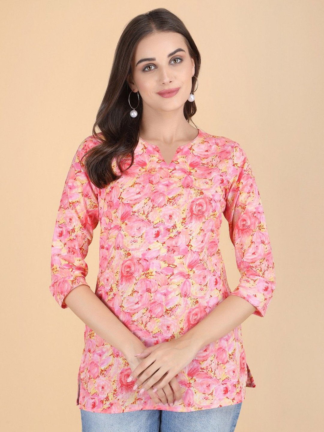 

PIDAVLIYA'S Women Floral Printed Cotton Kurti, Pink