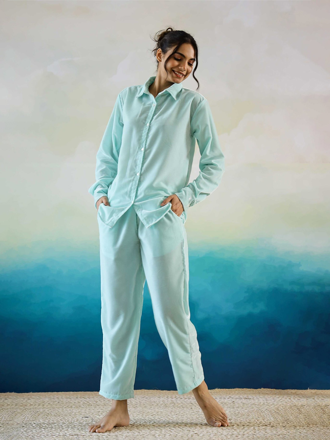 

FLAVIA CREATION Shirt With Trousers Co-Ords, Sea green