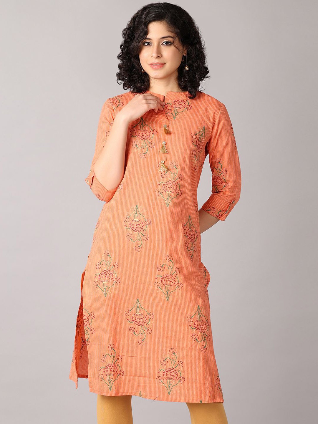 

V-Mart Women Floral Printed Kurta, Peach