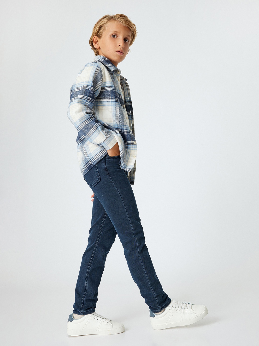 

Koton Boys Spread Collar Tartan Checked Casual Shirt, Off white
