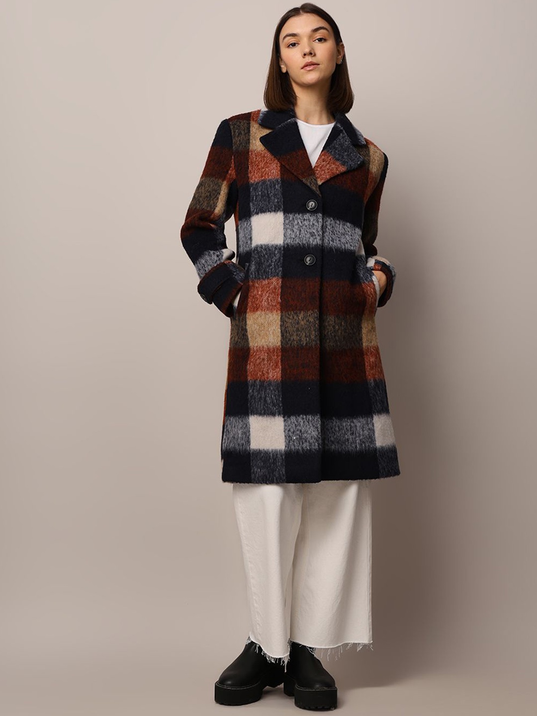 

ONLY Women Checked Single-Breasted Overcoats, Black