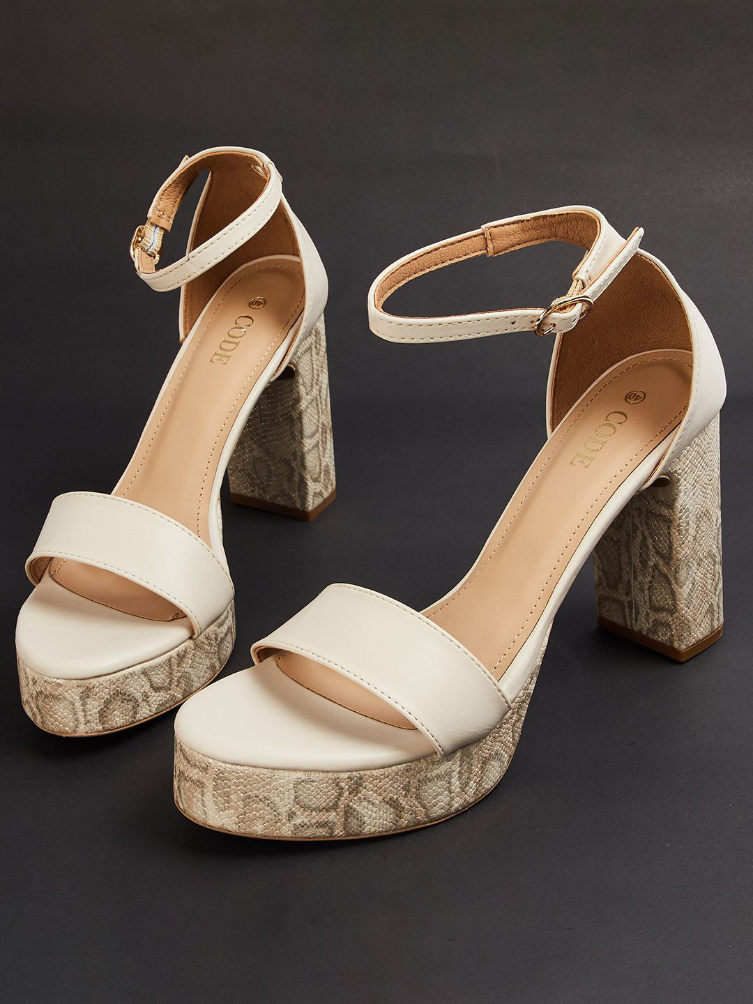 

CODE by Lifestyle Women Printed Block Heels, Beige