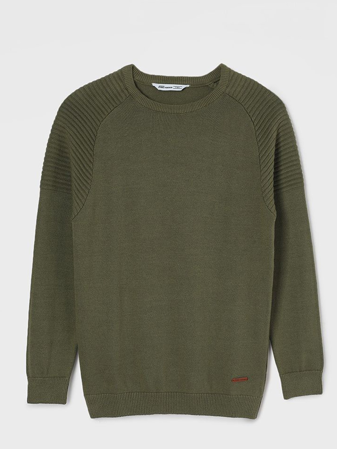 

Fame Forever by Lifestyle Boys Ribbed Self Design Round Neck Cotton Pullover Sweater, Olive