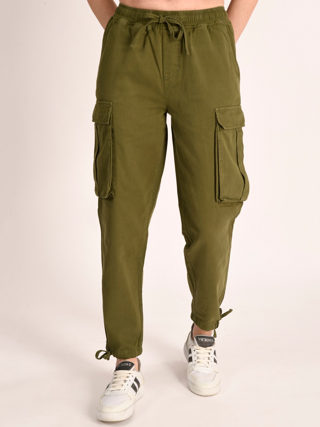 

The Roadster Lifestyle Co Women Cotton Cargo Joggers, Olive