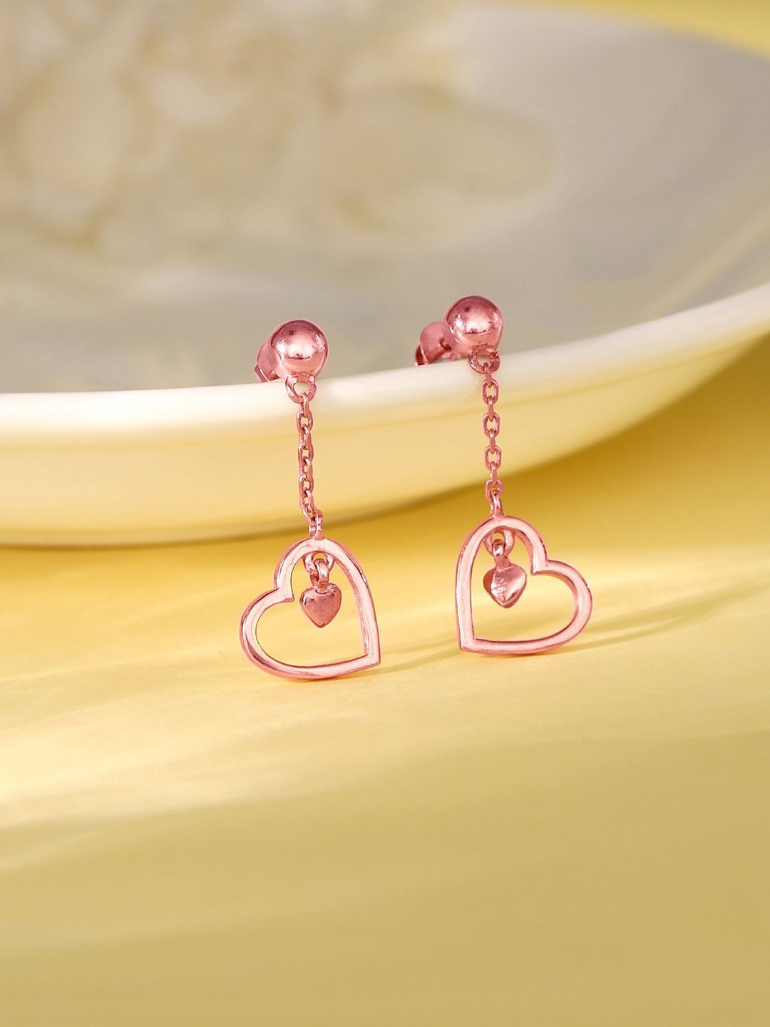 

GIVA 925 Sterling Silver Rose Gold-Plated Heart Shaped Drop Earrings