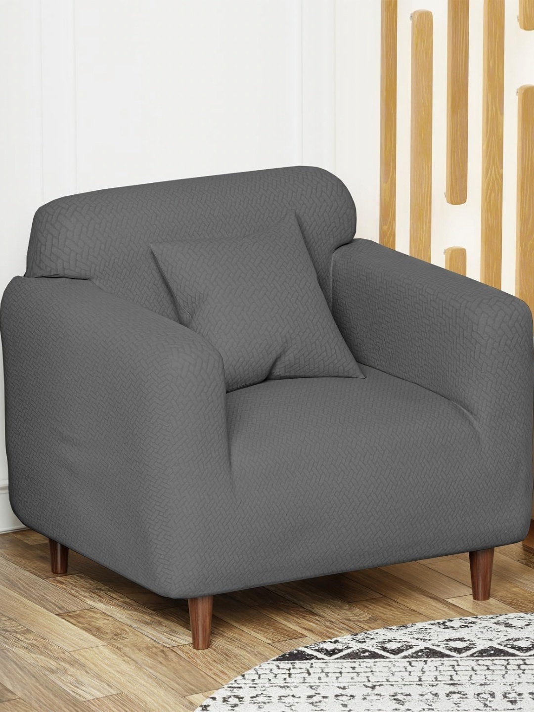 

Lukzer Grey Printed Jacquard Sofa Cover With Arms