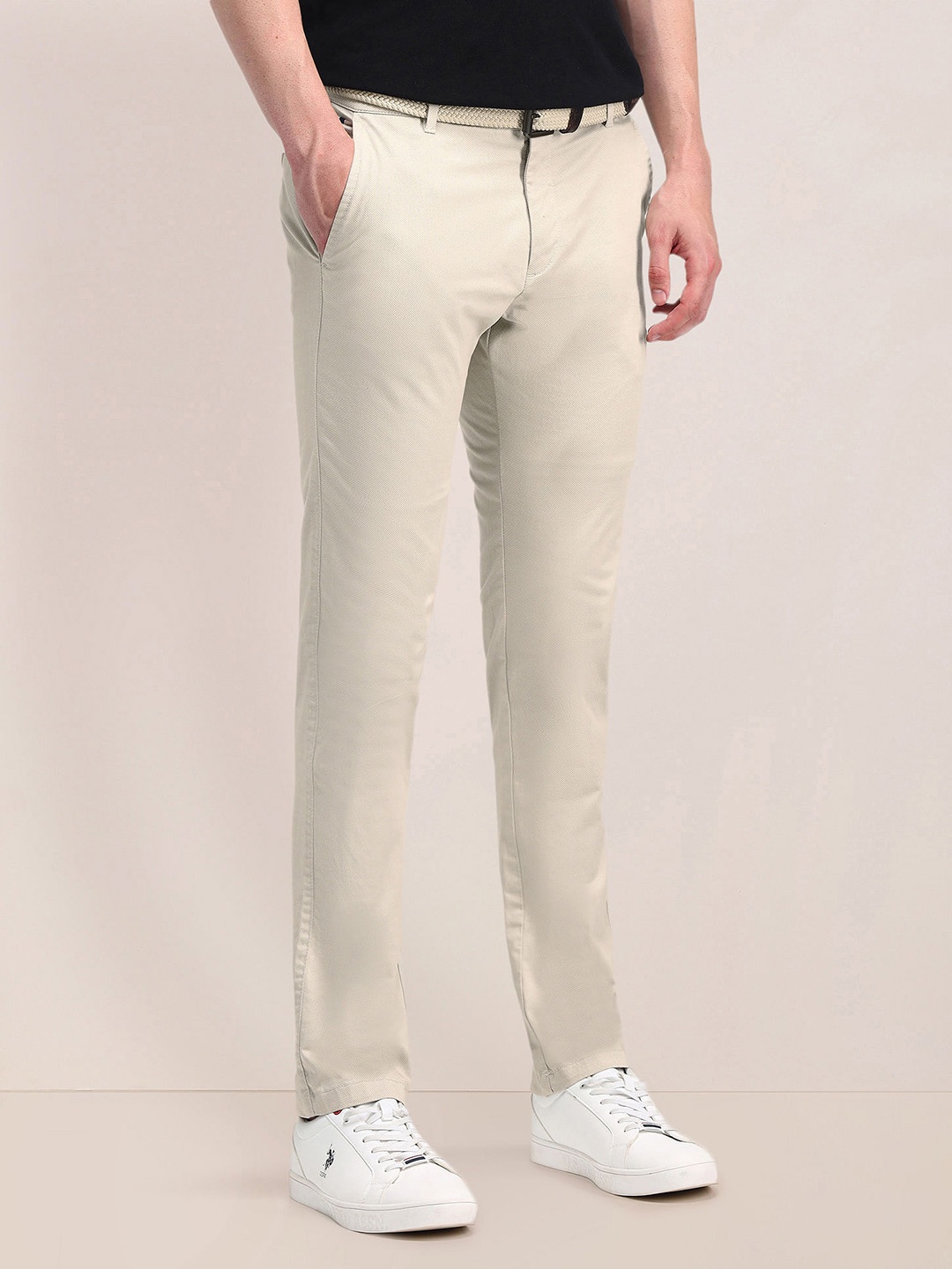 

U.S. Polo Assn. Men Cotton Mid-Rise Slim Fit Chinos Trousers, Beige