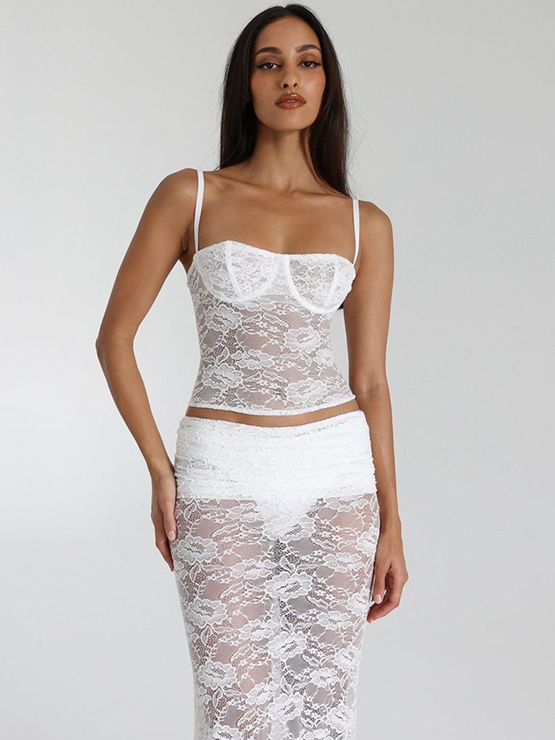 

LULU & SKY Women Strappy Top With Skirt Co-Ords, White